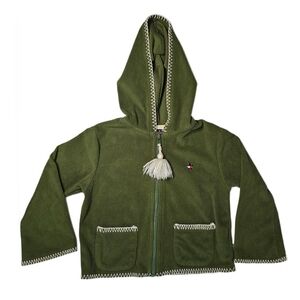 Tommy Hilfiger Girls Olive Green Zip-up Hooded Jacket Coat